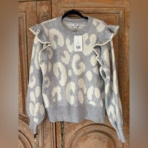 Crown & Ivy Gray and Cream Animal Print Sweater EUC Size XL